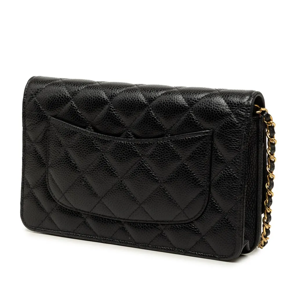 Chanel CC Quilted Caviar Wallet on Chain Black Leather Good - Back View