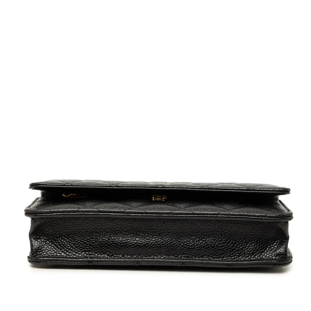 Chanel CC Quilted Caviar Wallet on Chain Black Leather Good - Inside View