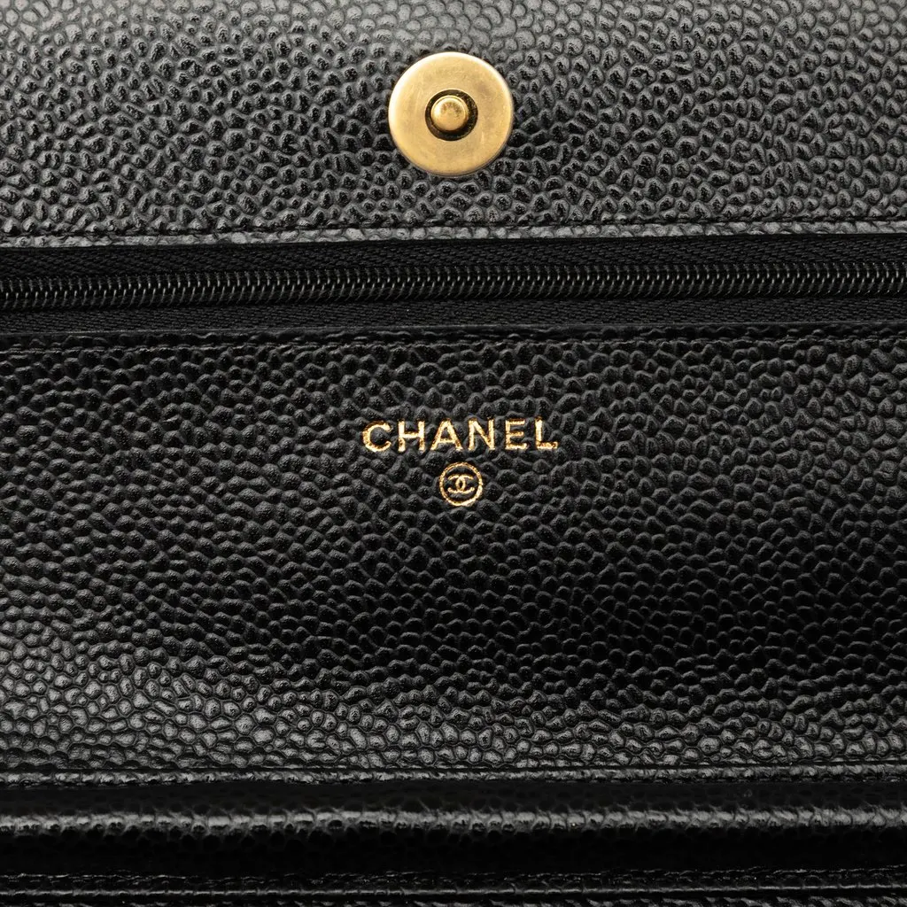 Chanel CC Quilted Caviar Wallet on Chain Black Leather Good - Box View