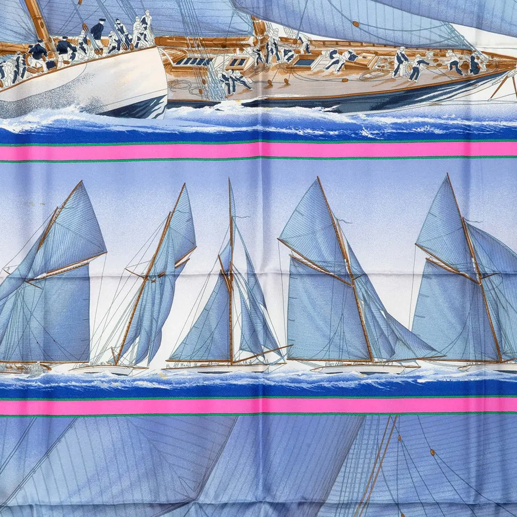 Hermès Rafales Silk Scarf 90 Blue Silk Very good - Back View