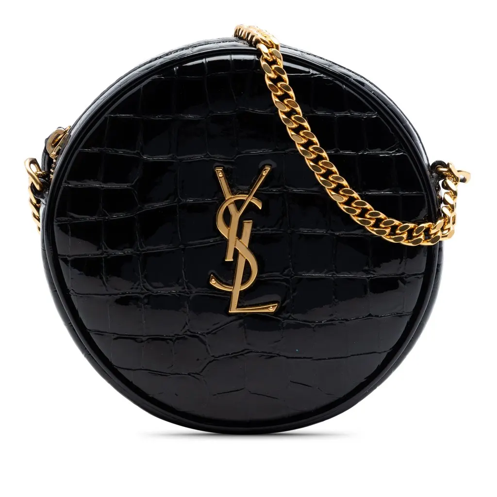 Saint Laurent Croc Embossed Patent Round Vinyle Camera Bag Black Leather Very good - Front View
