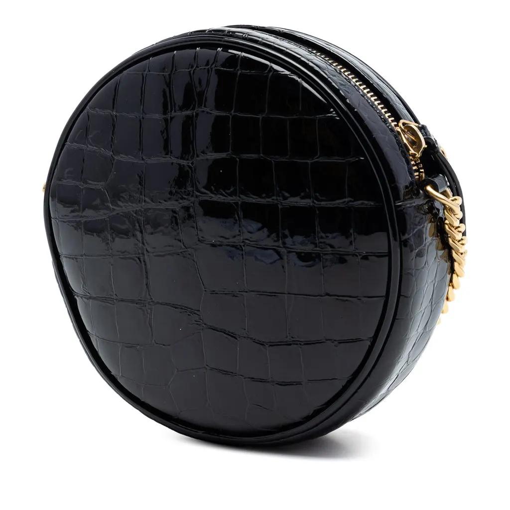 Saint Laurent Croc Embossed Patent Round Vinyle Camera Bag Black Leather Very good - Back View
