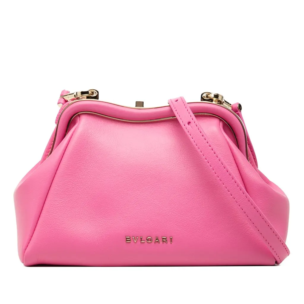 Bvlgari Leather Serpentine Pouch Crossbody Pink Leather Very good - Front View