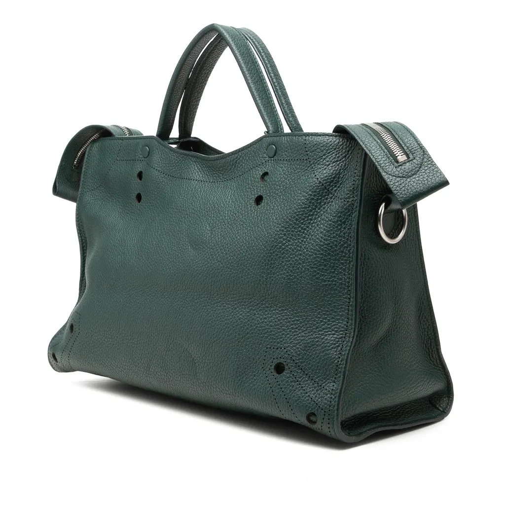 Balenciaga Calfskin Motocross Blackout City Satchel Green Leather Very good - Back View