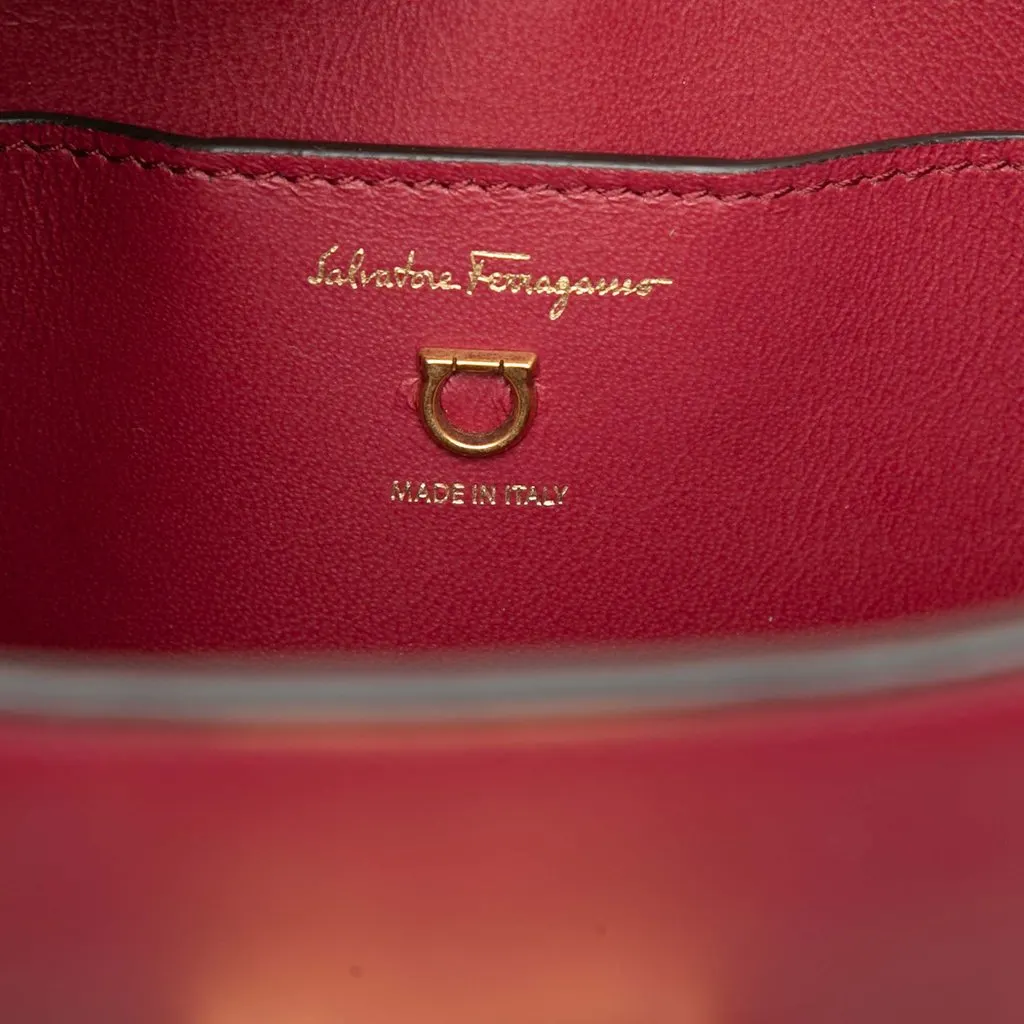 Salvatore Ferragamo Leather Gancini Trifolio Shoulder Bag Red Leather Very good - Box View