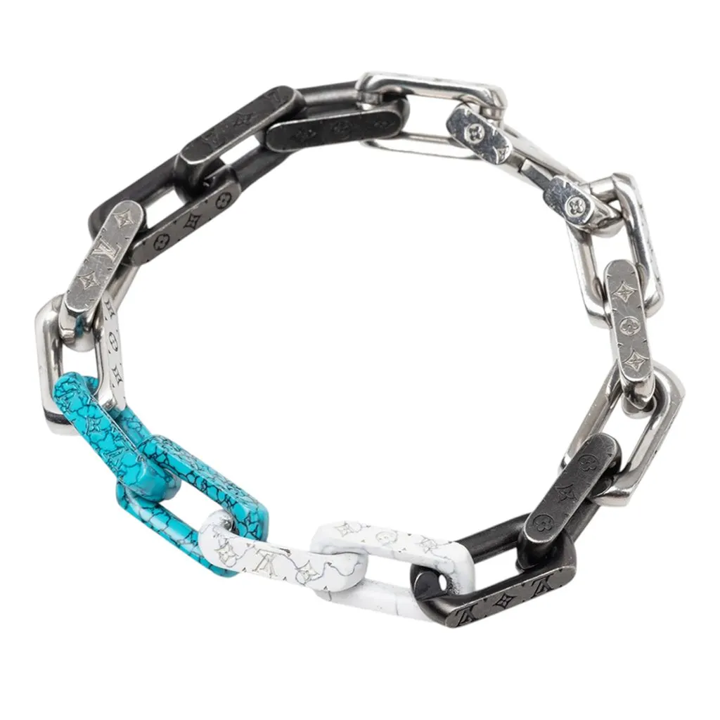 Louis Vuitton Stainless Steel Monogram Chain Bracelet Silver Metal Very good - Back View