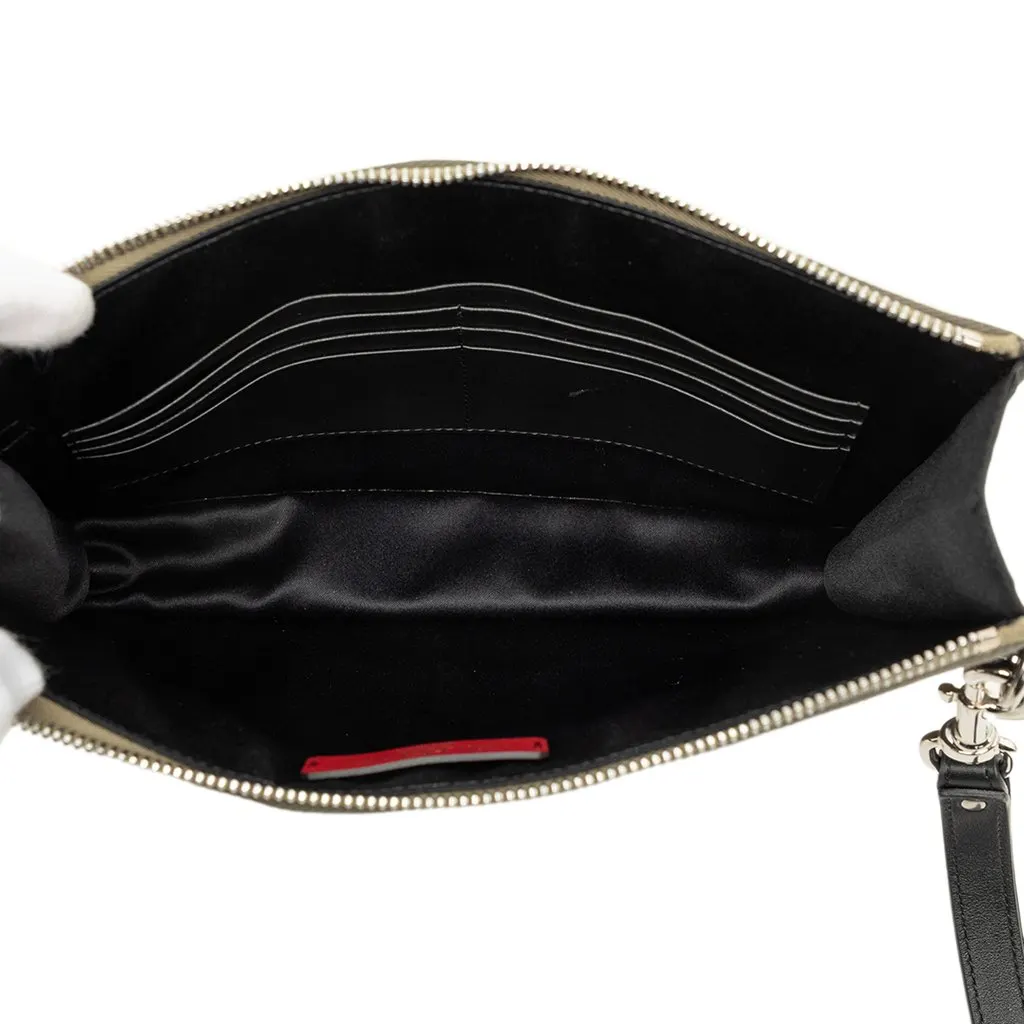 Valentino Jamie Reid Embroidered Canvas Rockstud Clutch Green Leather Very good - Model View