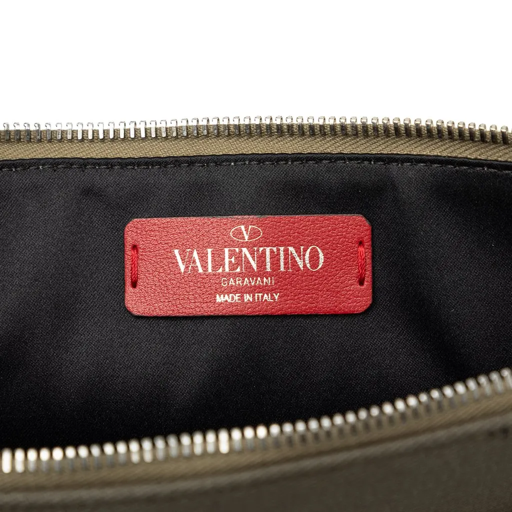 Valentino Jamie Reid Embroidered Canvas Rockstud Clutch Green Leather Very good - Box View