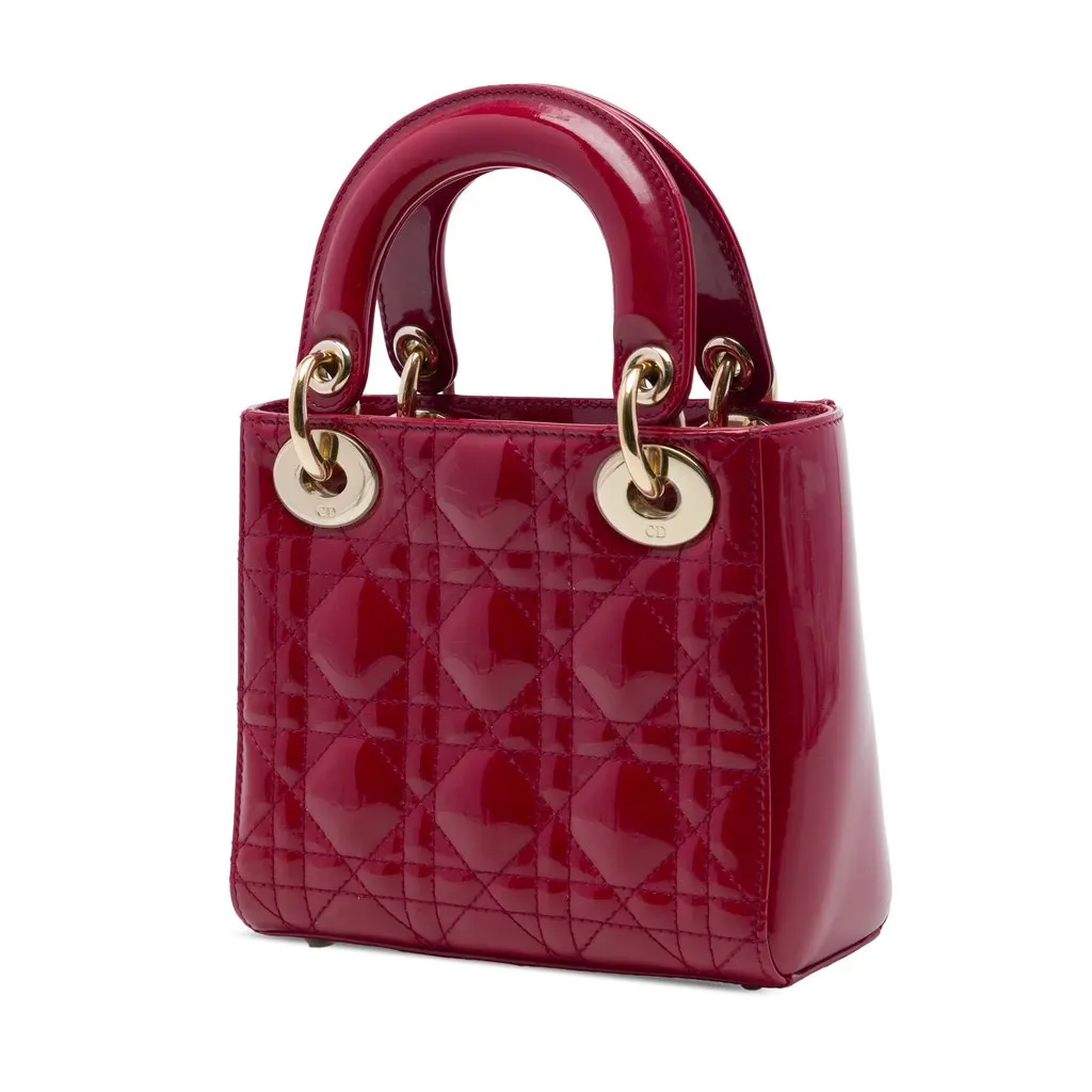 Dior Mini Patent Cannage Lady Dior Red Leather Very good - Back View