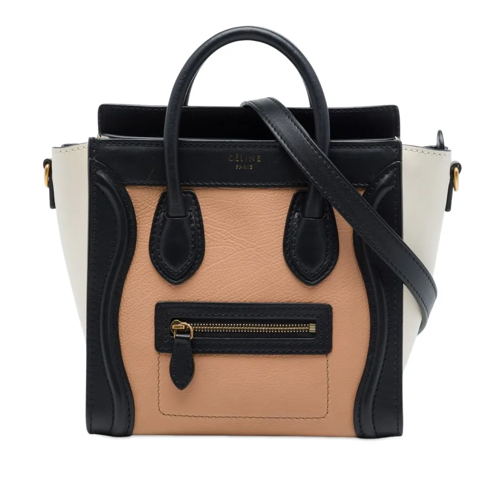Celine Nano Tricolor Leather Luggage Tote Brown Leather Very good - Front View
