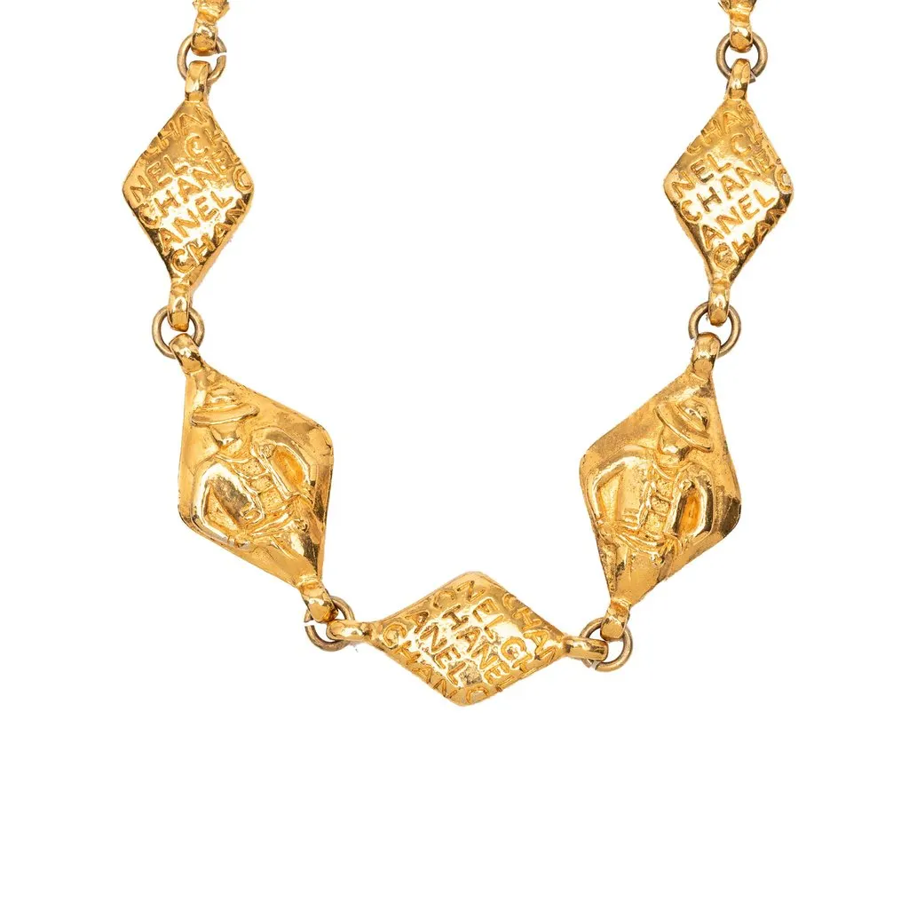 Chanel Gold Plated Logo Chain Necklace Gold Metal Very good - Front View