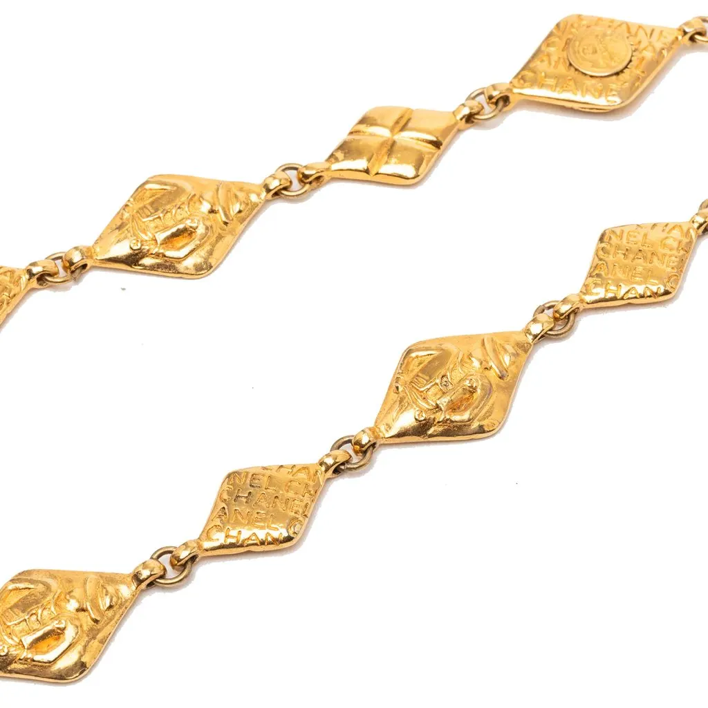 Chanel Gold Plated Logo Chain Necklace Gold Metal Very good - Model View