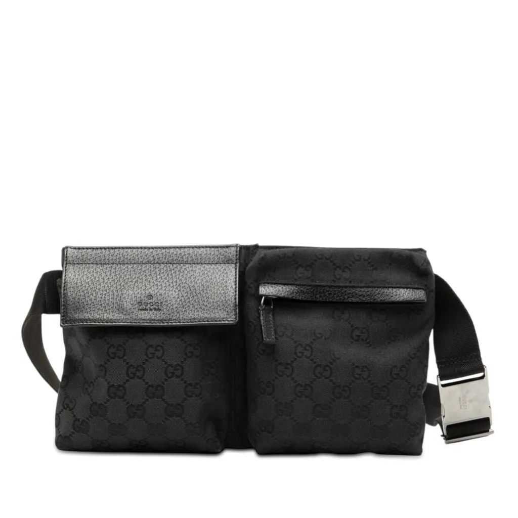 Gucci GG Canvas Double Pocket Belt Bag Black Very good - Front View
