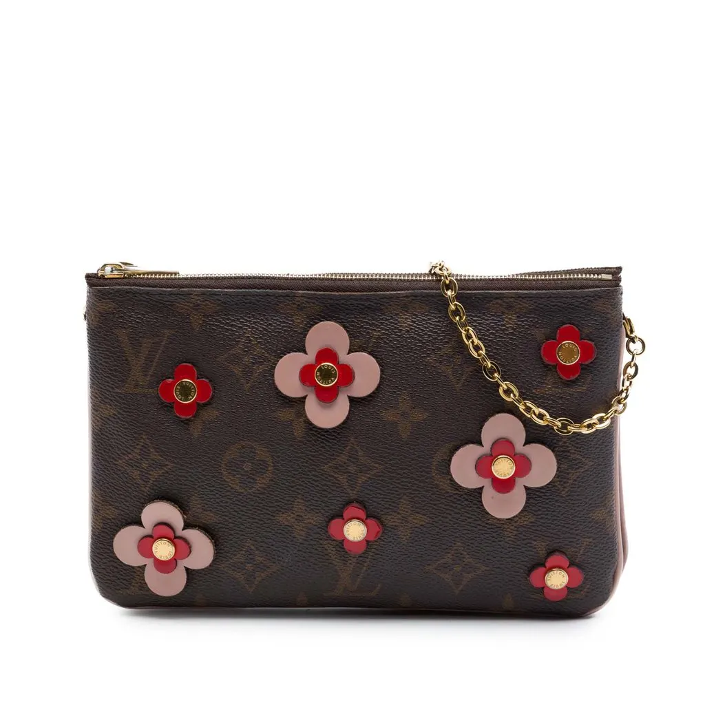 Louis Vuitton Monogram Blooming Flowers Double Zip Pochette Brown Canvas Very good - Front View