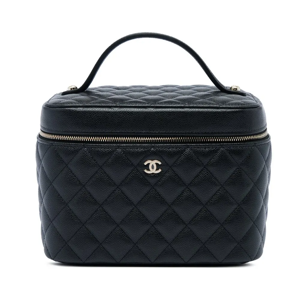 Chanel Medium CC Quilted Caviar Vanity Case Black Leather Very good - Front View