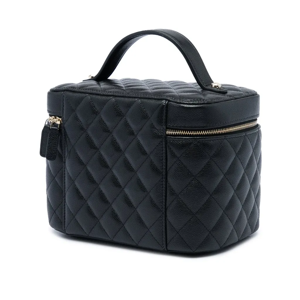Chanel Medium CC Quilted  Caviar Vanity Case Black Leather Very good - Back View