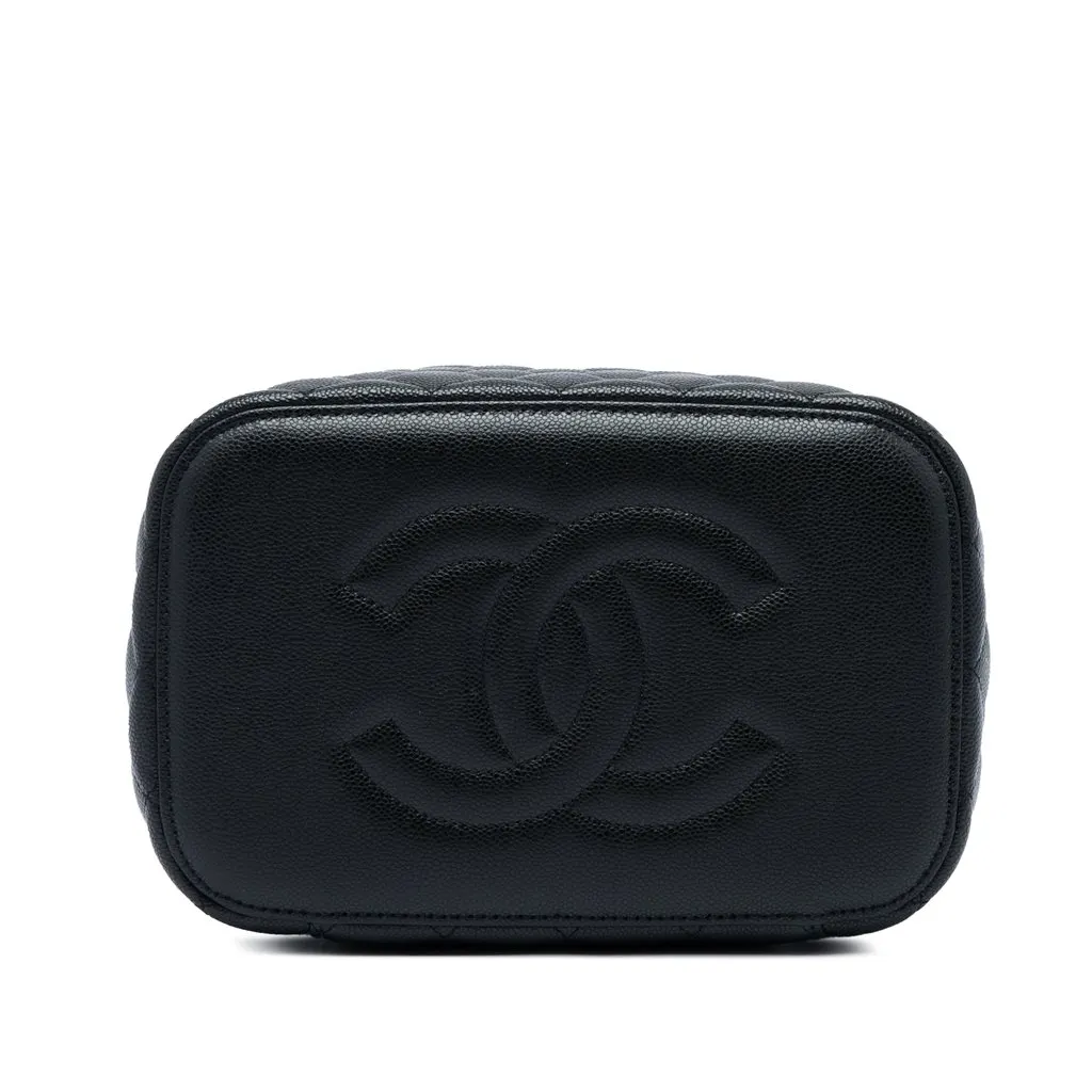 Chanel Medium CC Quilted  Caviar Vanity Case Black Leather Very good - Inside View