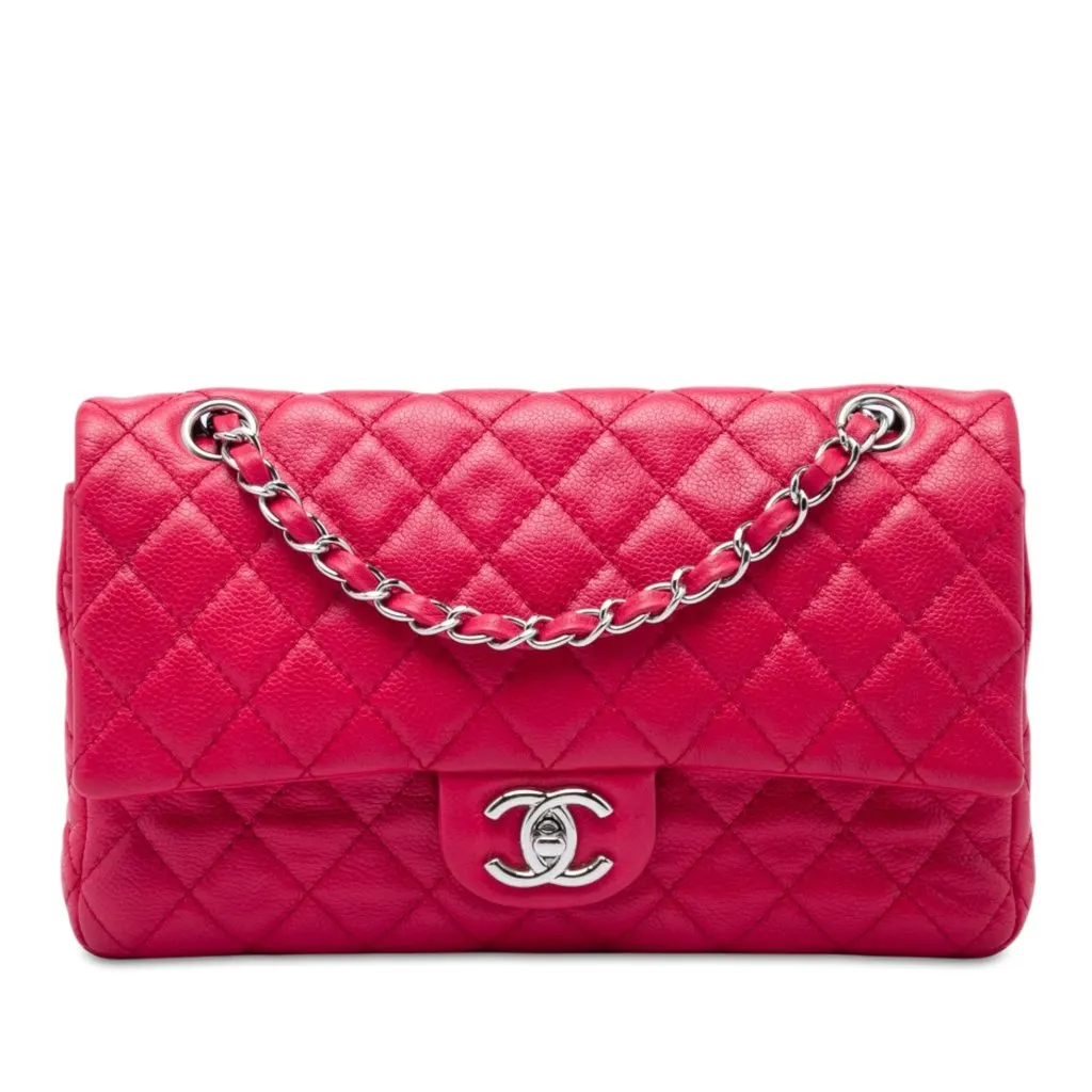 Chanel Medium Classic Caviar Double Flap Pink Leather Very good - Front View