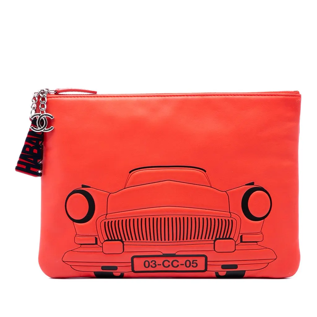 Chanel Medium Printed Lambskin Cuba La Habana O Case Clutch Orange Leather Very good - Front View