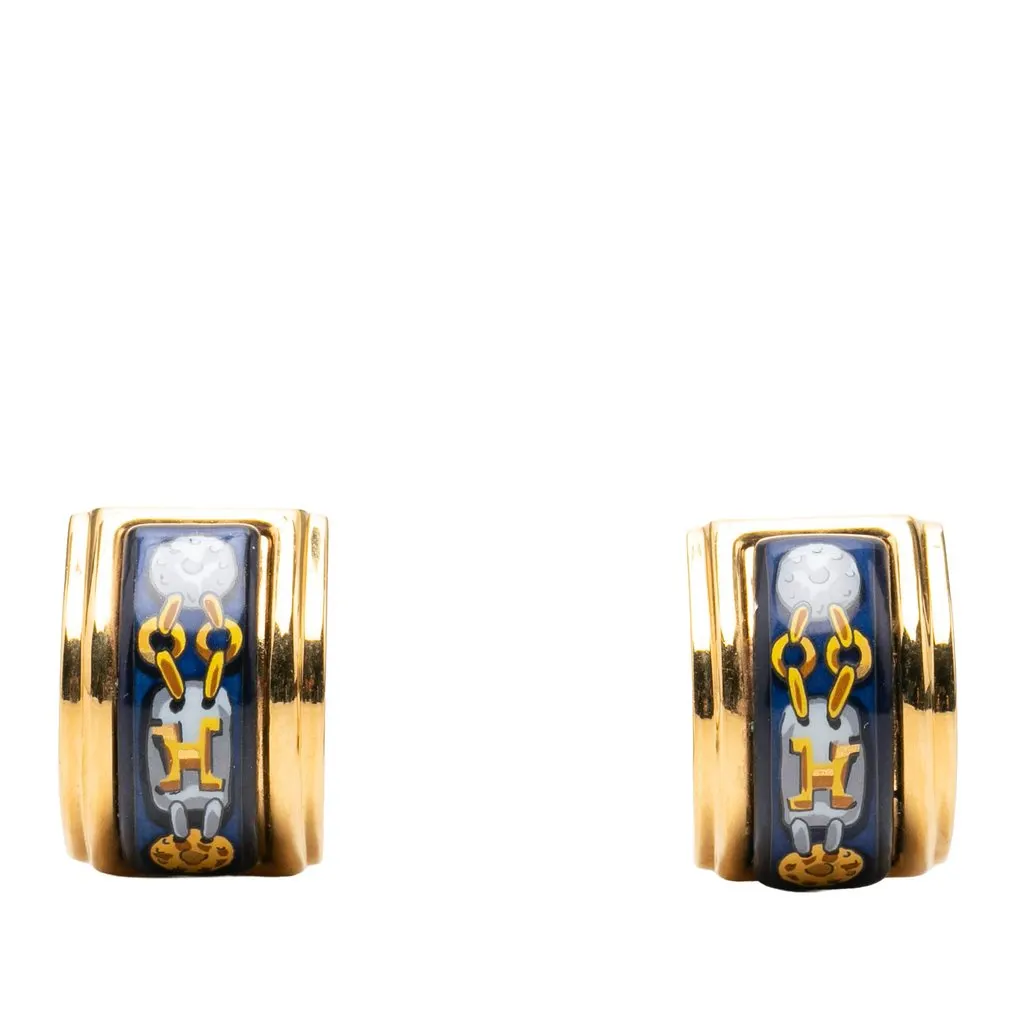 Hermès Gold Plated Enamel Cloisonne Clip On Earrings Gold Enamel Very good - Front View