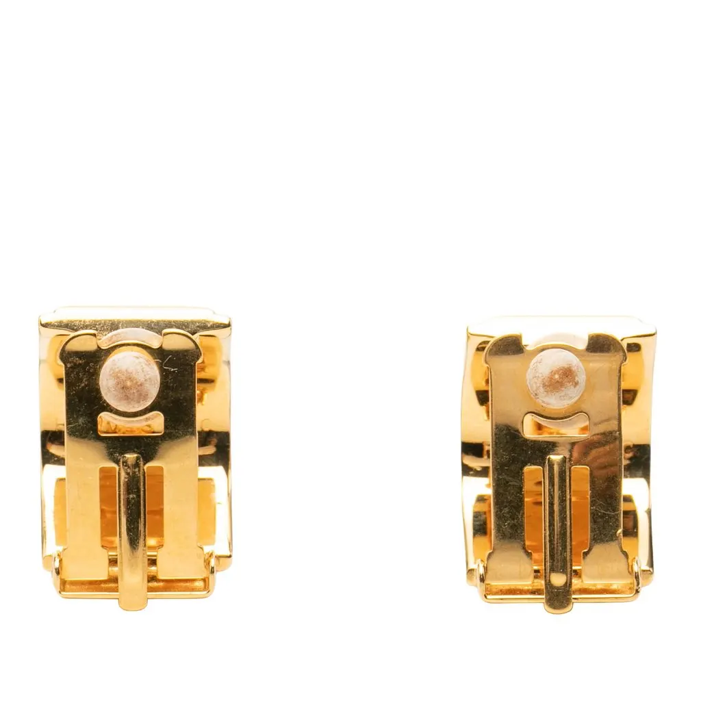 Hermès Gold Plated Enamel Cloisonne Clip On Earrings Gold Enamel Very good - Back View