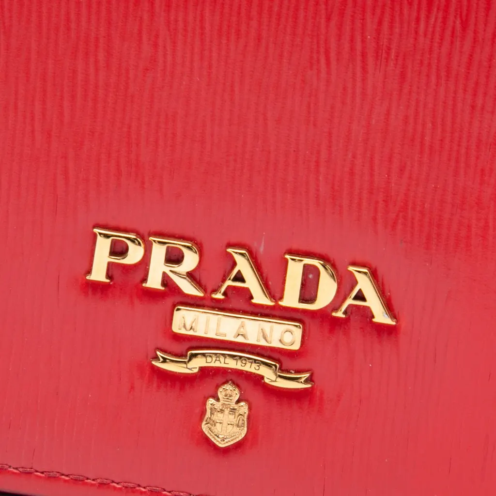 Prada Vitello Move Wallet on Chain Red Leather Very good - Box View