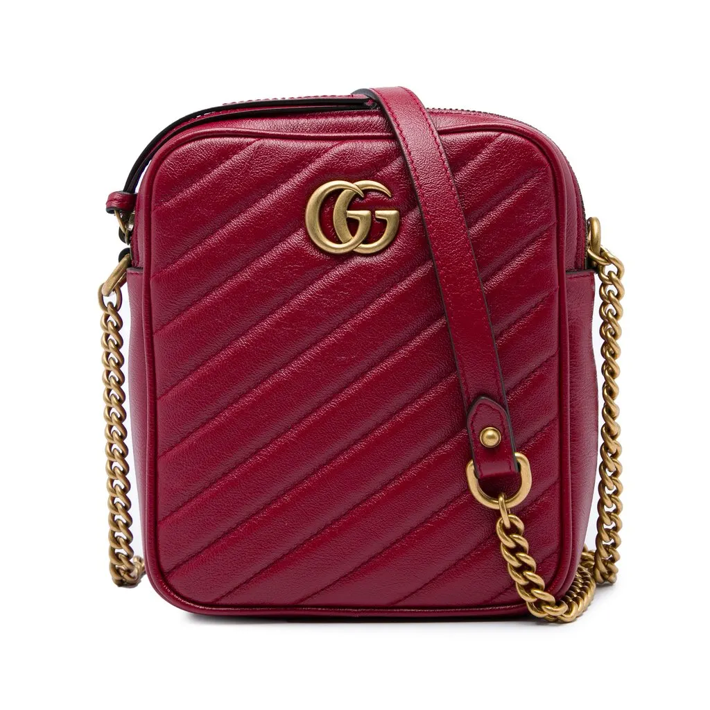 Gucci GG Marmont Matelasse Leather Double Zip Crossbody Red Leather Very good - Front View