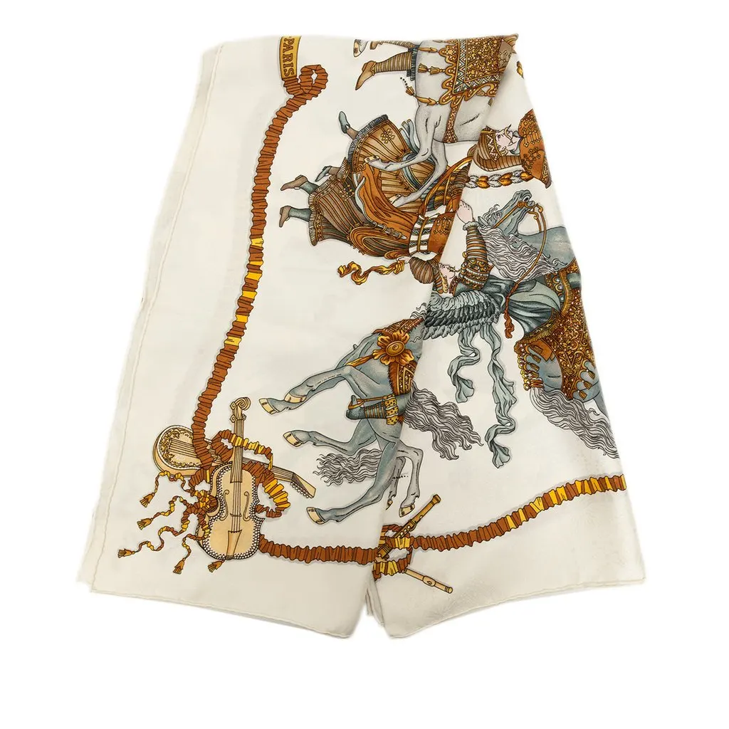 Hermès Les Fetes du Roi Soleil Silk Scarf 90 White Very good - Front View