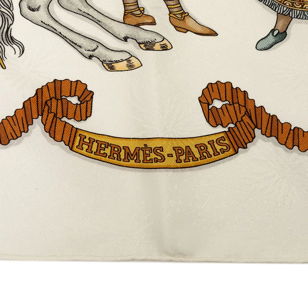 Hermès Les Fetes du Roi Soleil Silk Scarf 90 White Very good - Model View