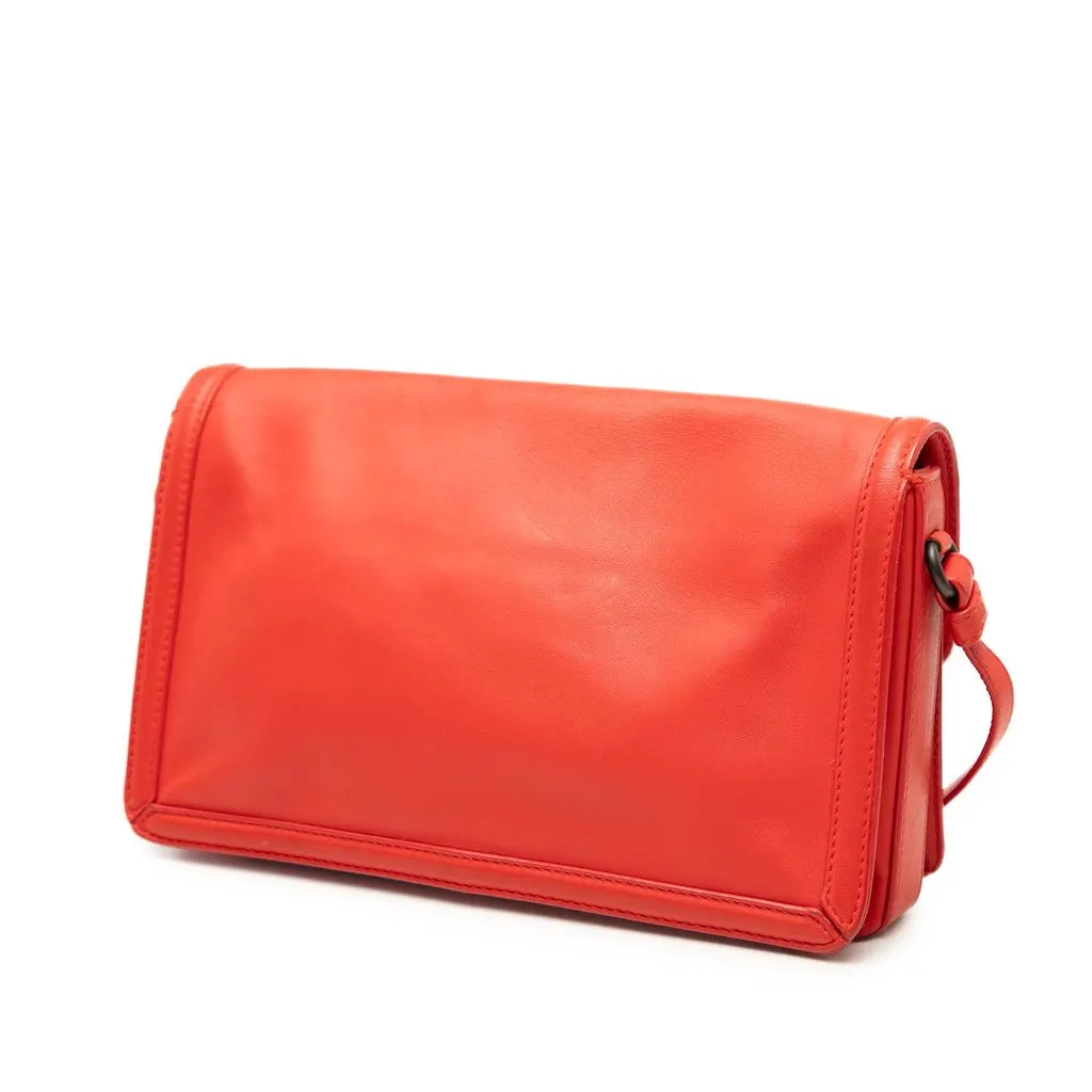 Bottega Veneta Intrecciato Trimmed Nappa Rialto Shoulder Bag Orange Leather Very good - Back View