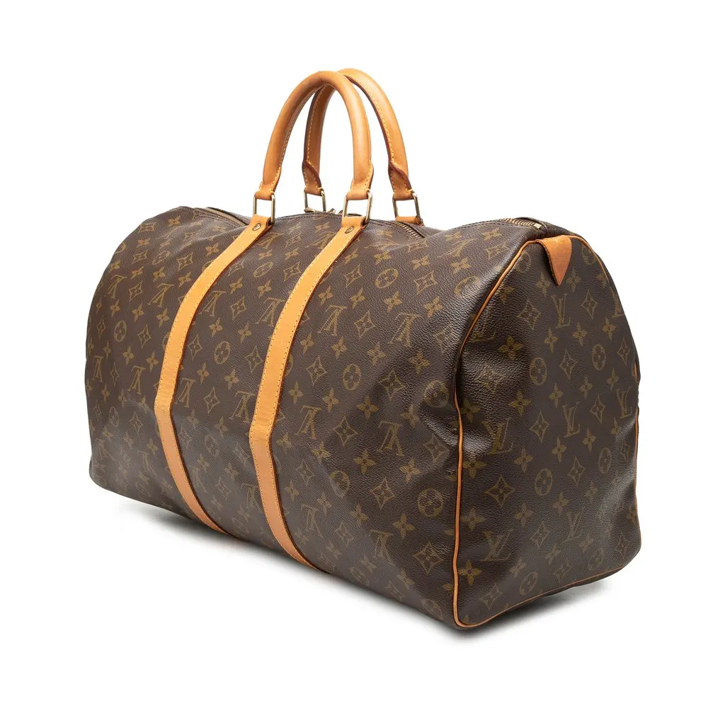 Louis Vuitton Monogram Keepall 50 Brown Canvas Good - Back View