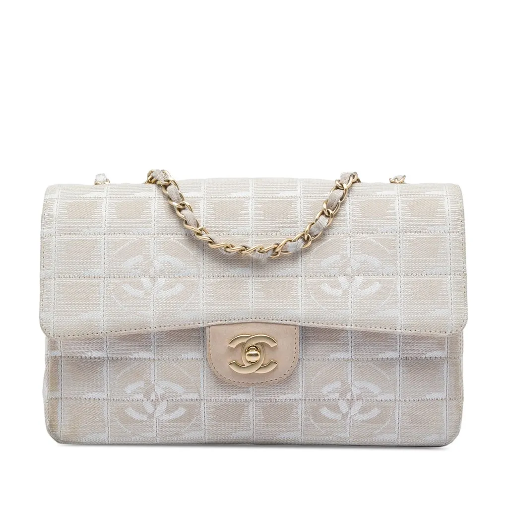 Chanel New Travel Line Medium Nylon Single Flap Beige Good - Front View