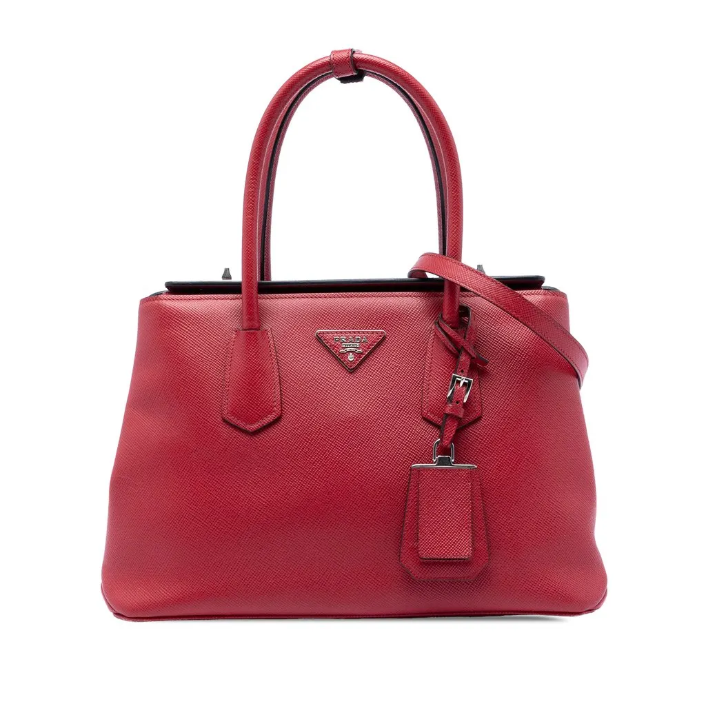 Prada Saffiano Cuir Turnlock Twin Satchel Red Leather Very good - Front View