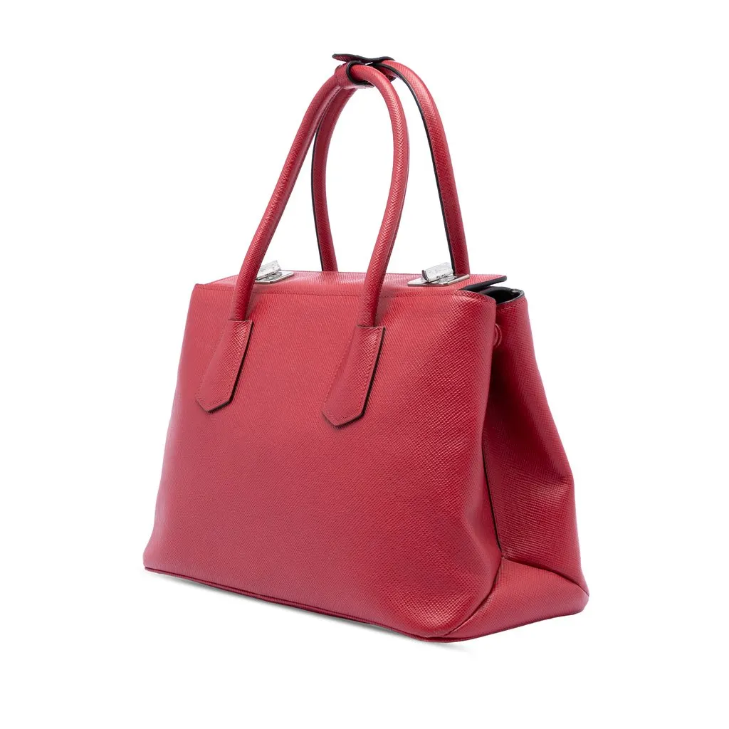 Prada Saffiano Cuir Turnlock Twin Satchel Red Leather Very good - Back View