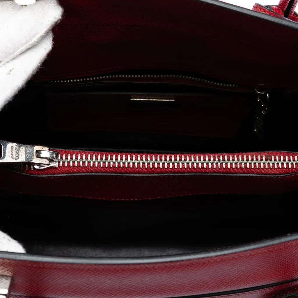 Prada Saffiano Cuir Turnlock Twin Satchel Red Leather Very good - Model View