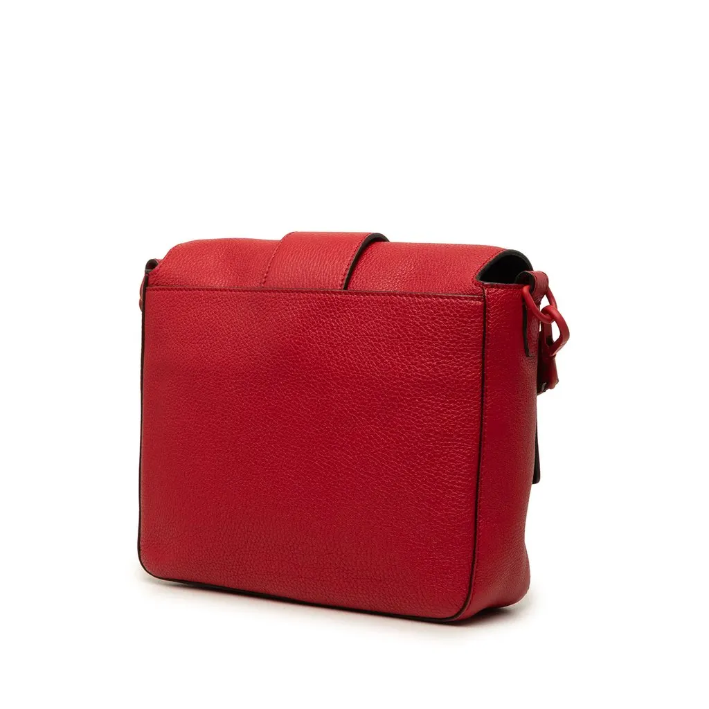 Fendi Medium Leather Baguette Messenger Bag Red Leather Good - Back View