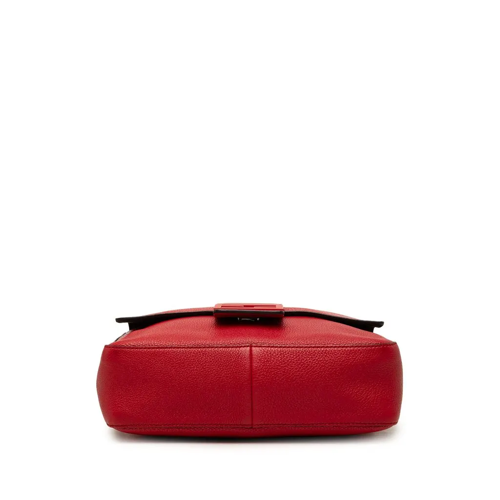 Fendi Medium Leather Baguette Messenger Bag Red Leather Good - Inside View