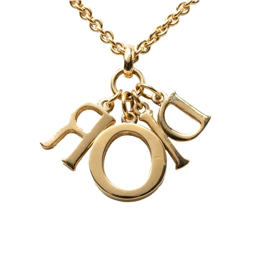 Dior Gold Plated Strass Logo Pendant Necklace Gold Metal Very good - Inside View