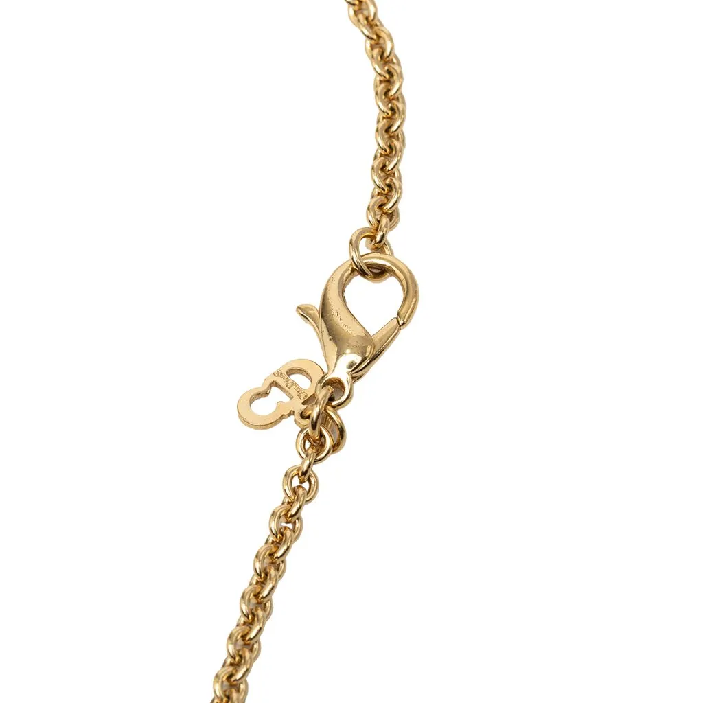 Dior Gold Plated Strass Logo Pendant Necklace Gold Metal Very good - Model View