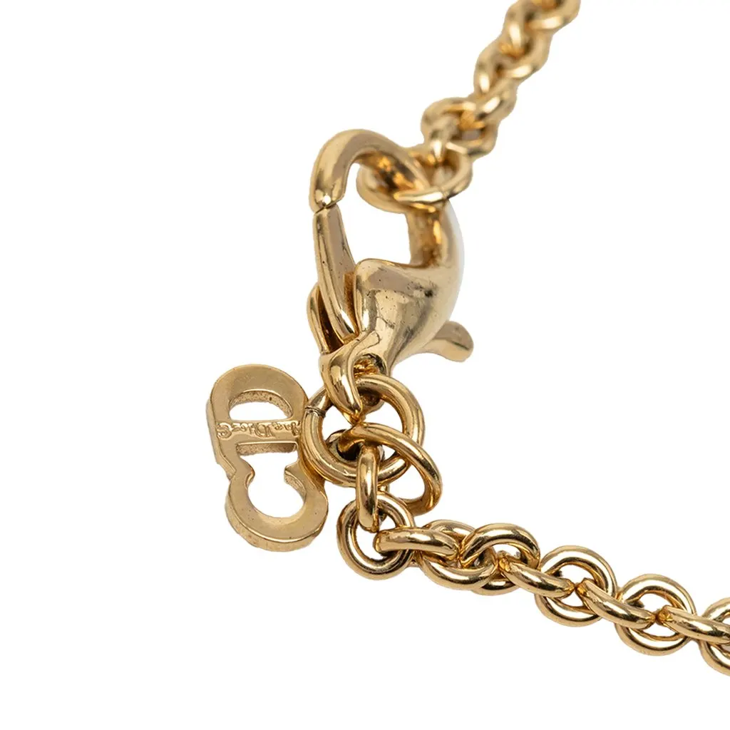 Dior Gold Plated Strass Logo Pendant Necklace Gold Metal Very good - Box View