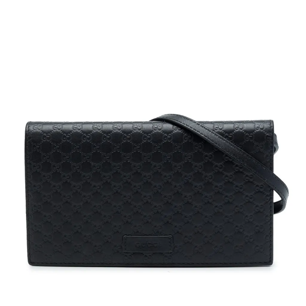 Gucci Microguccissima Wallet on Strap Black Leather Good - Front View