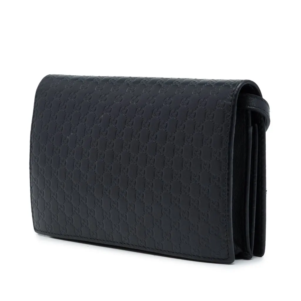 マイクログッチシマ　microguccissima Gucci Microguccissima Wallet on Strap Black Mini Leather