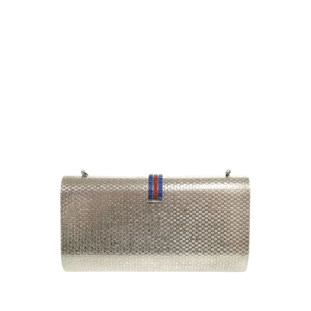 Gucci Brass Crystal Web Buckle Chain Shoulder Bag Silver Metal Very good - Back View