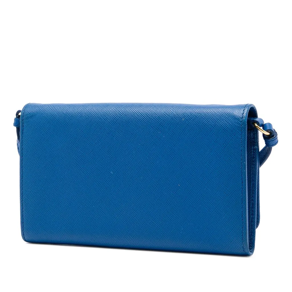 Prada Saffiano Lux Bow Wallet On Strap Blue Leather Very good - Back View