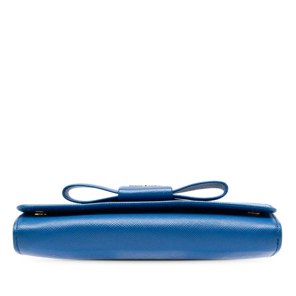Prada Saffiano Lux Bow Wallet On Strap Blue Leather Very good - Inside View