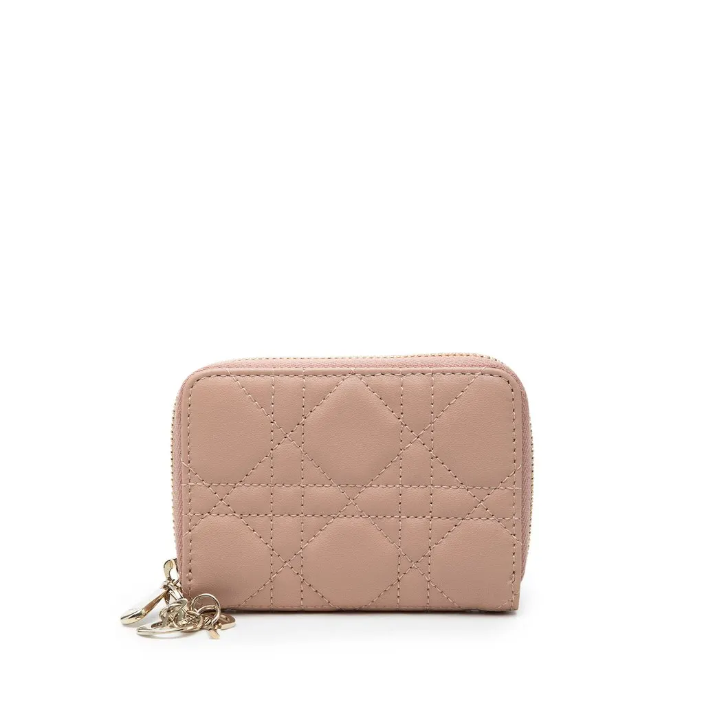 Dior Small Lambskin Cannage Lady Dior Voyageur Coin Purse Brown Leather Very good - Front View