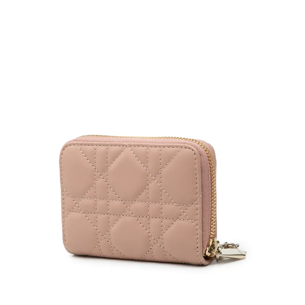 Dior Small Lambskin Cannage Lady Dior Voyageur Coin Purse Brown Leather Very good - Back View