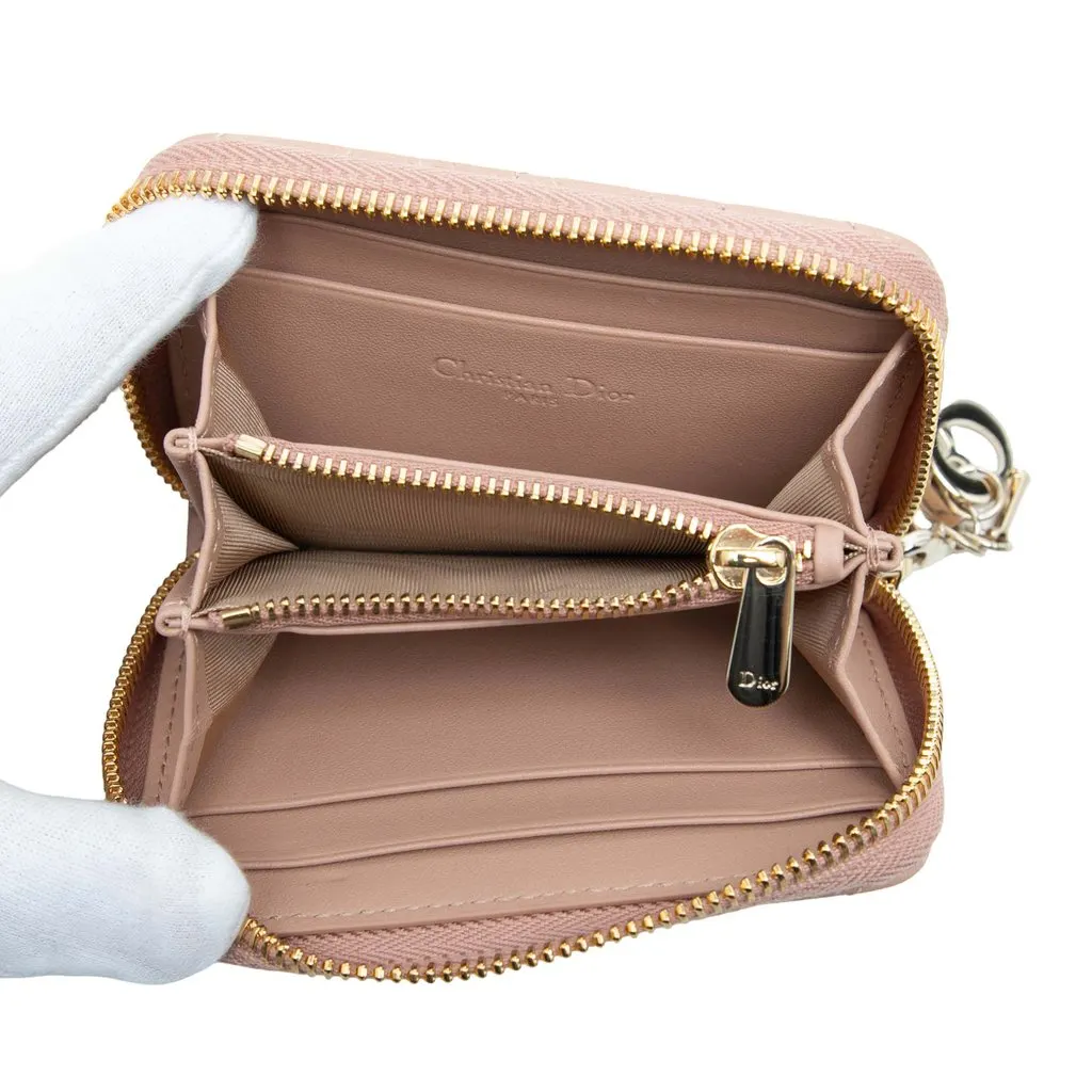 Dior Small Lambskin Cannage Lady Dior Voyageur Coin Purse Brown Leather Very good - Model View
