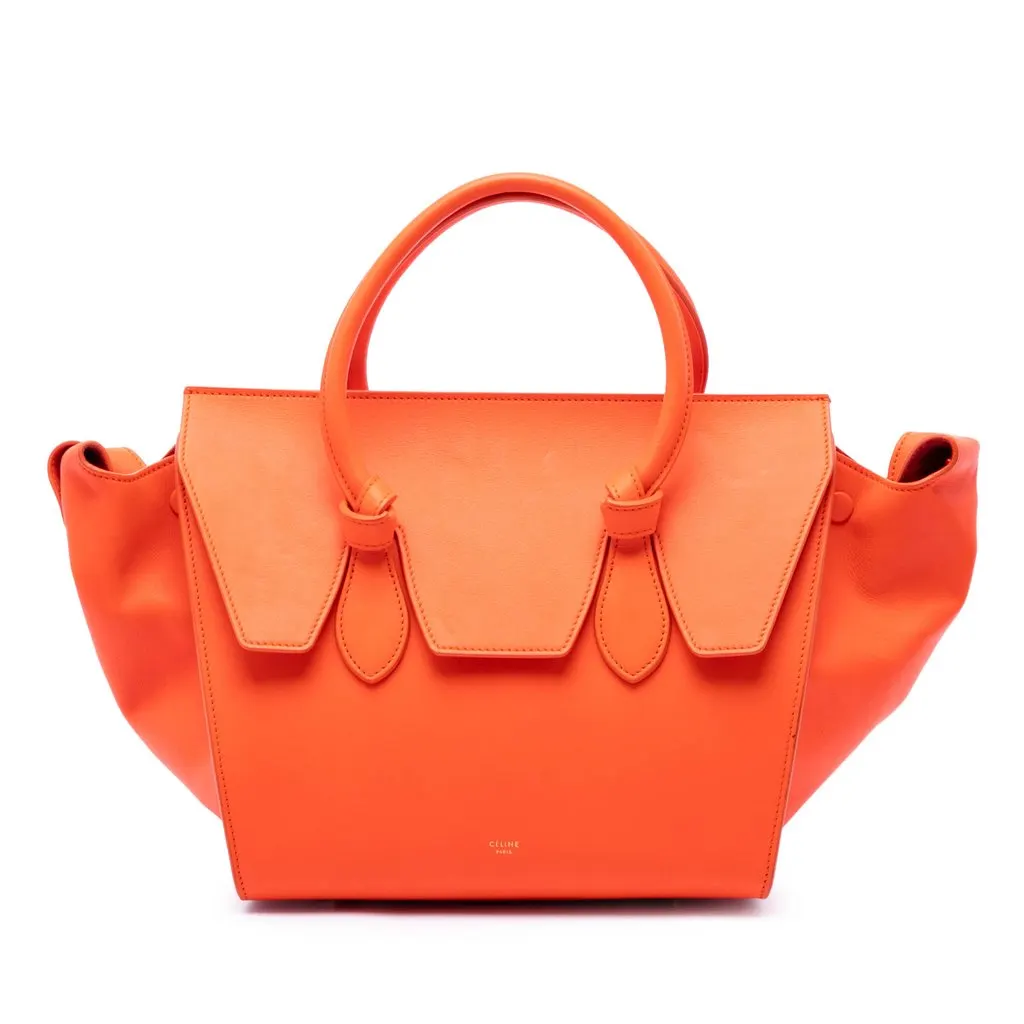 Celine Mini Smooth Calfskin Tie Knot Tote Orange Leather Very good - Front View