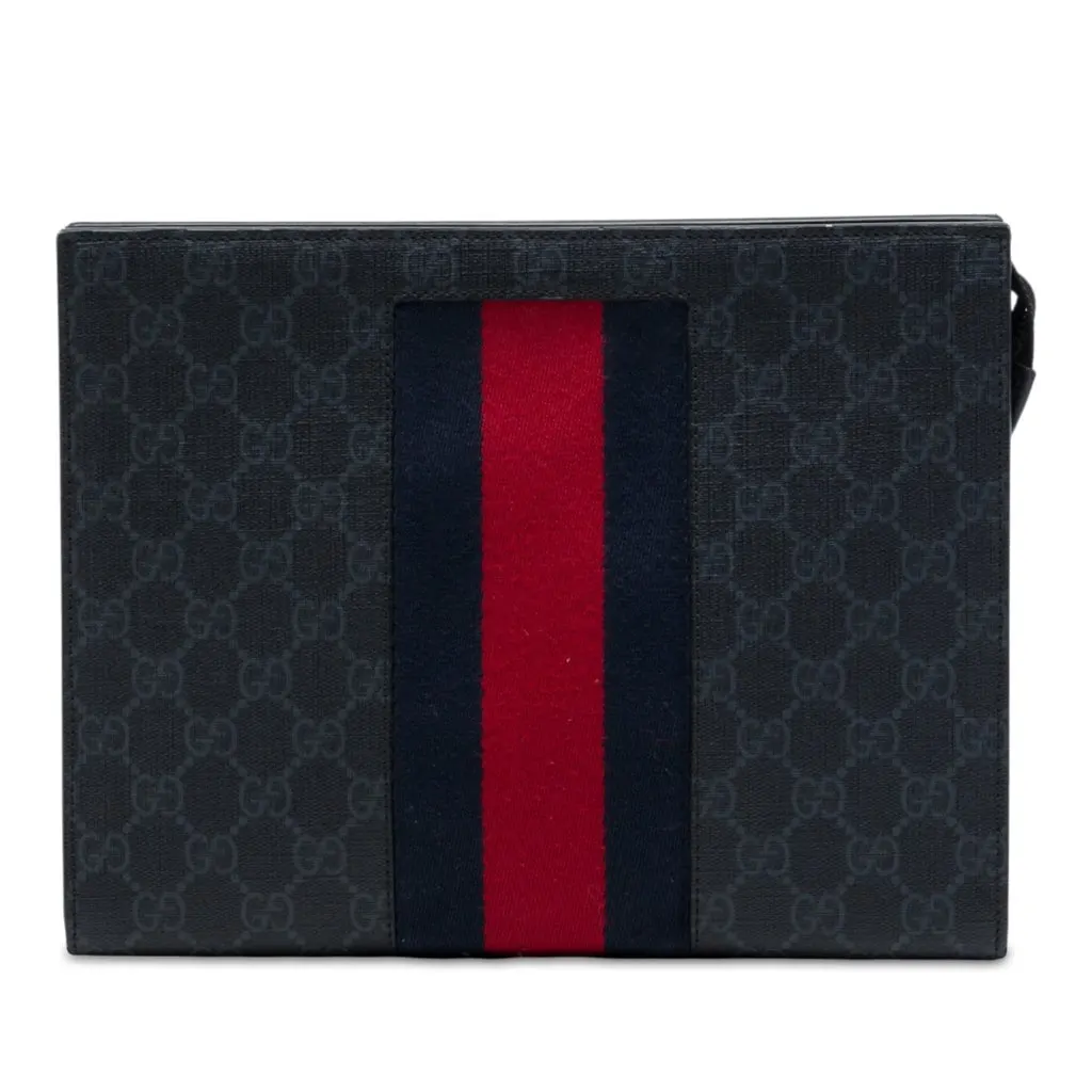 Gucci GG Supreme Web Clutch Black Very good - Front View